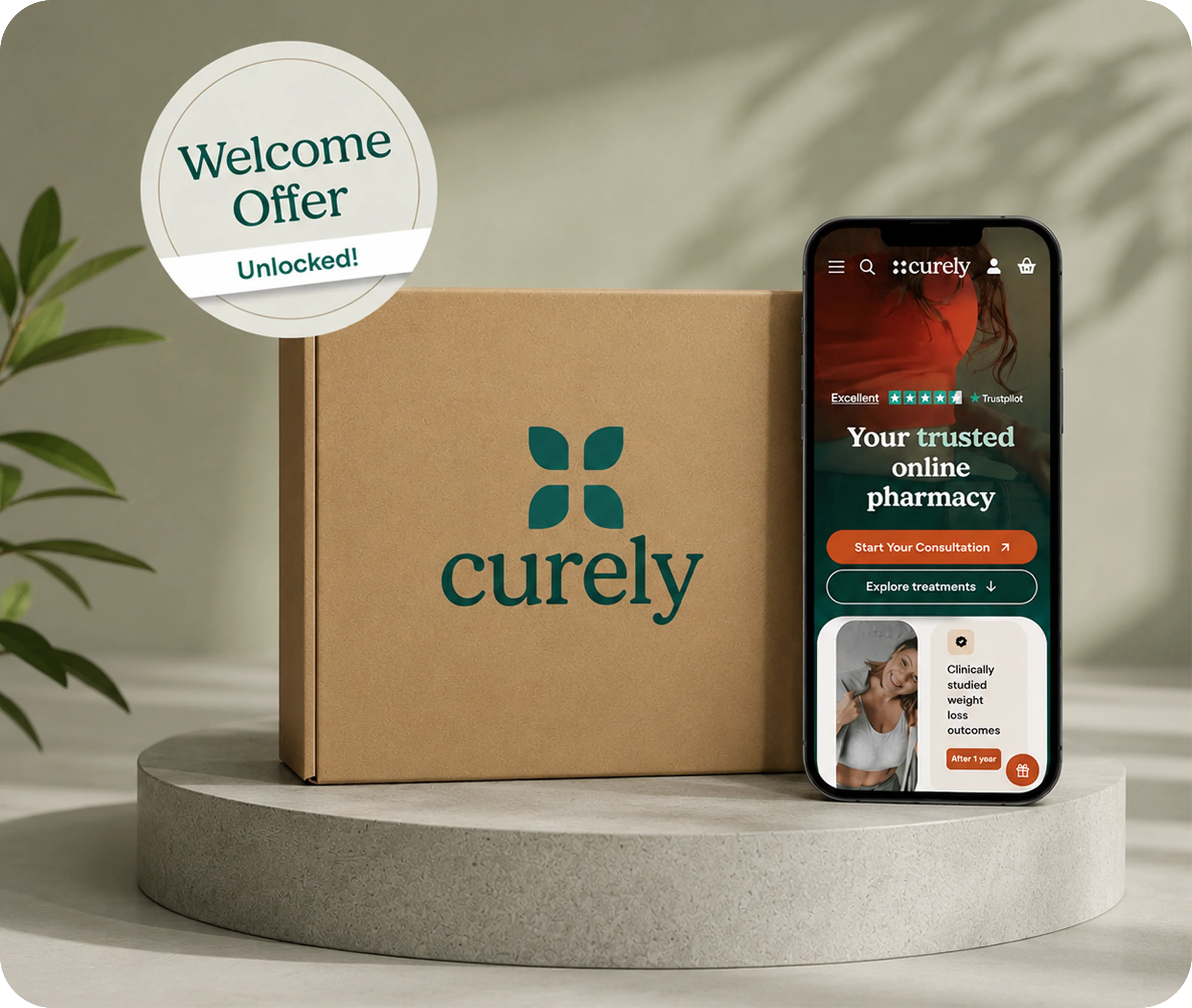 Curely welcome offer — treatment box and app